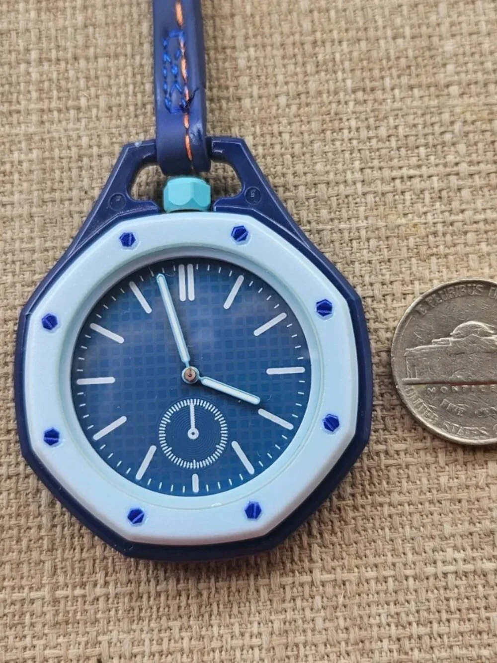 Pocket Watch Fashion Hand Watch Blue/White Tone Sport Analog Watch W/ Box